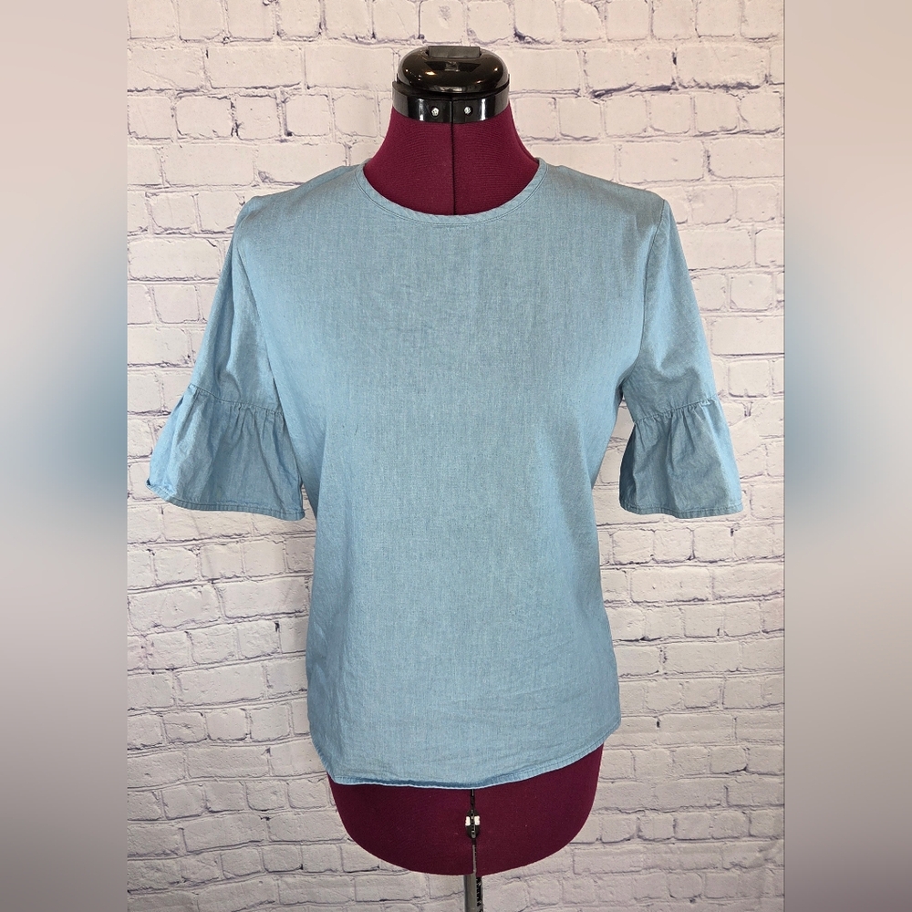 Brickyard Buffalo Powder Blue Ruffled Bell Sleeve Top